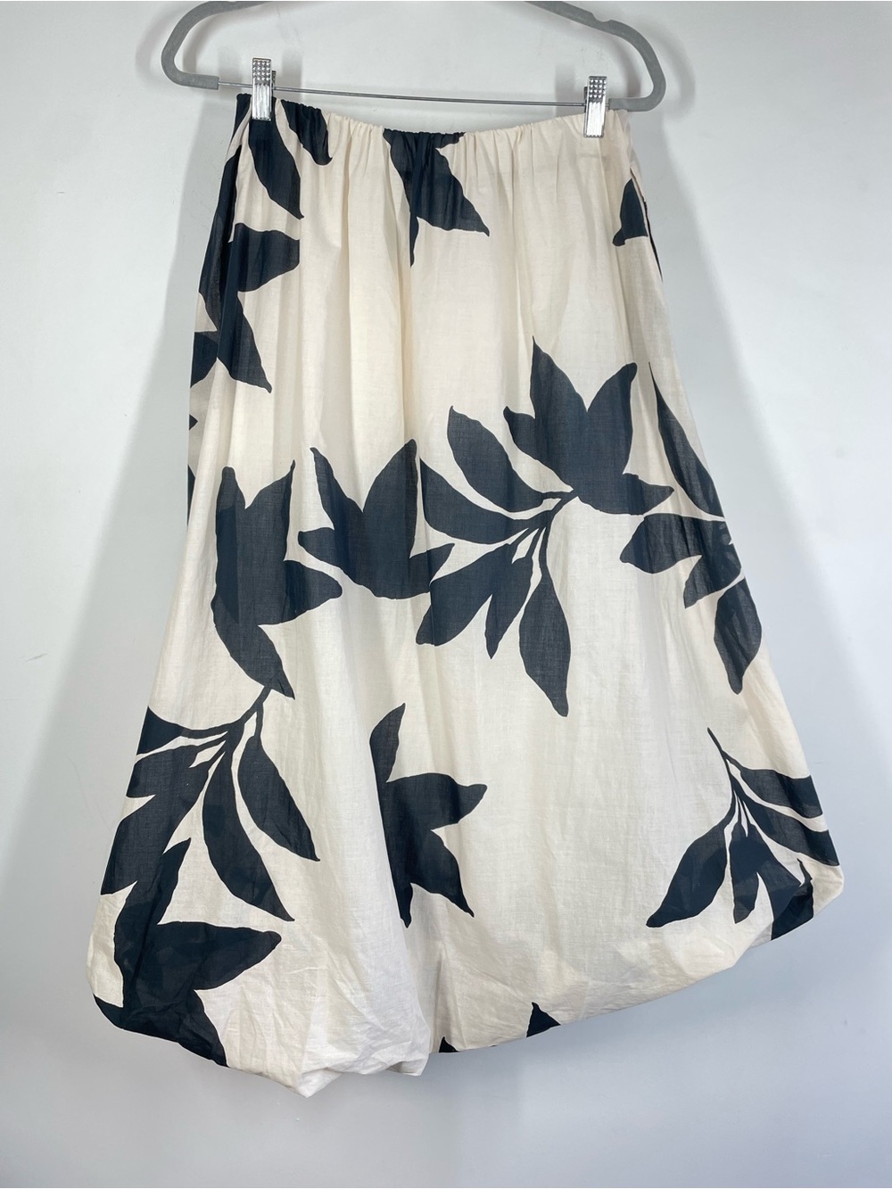 M Made in Italy Black Cream Floral Cotton Balloon Hem Maxi Skirt XL Coastal Boho